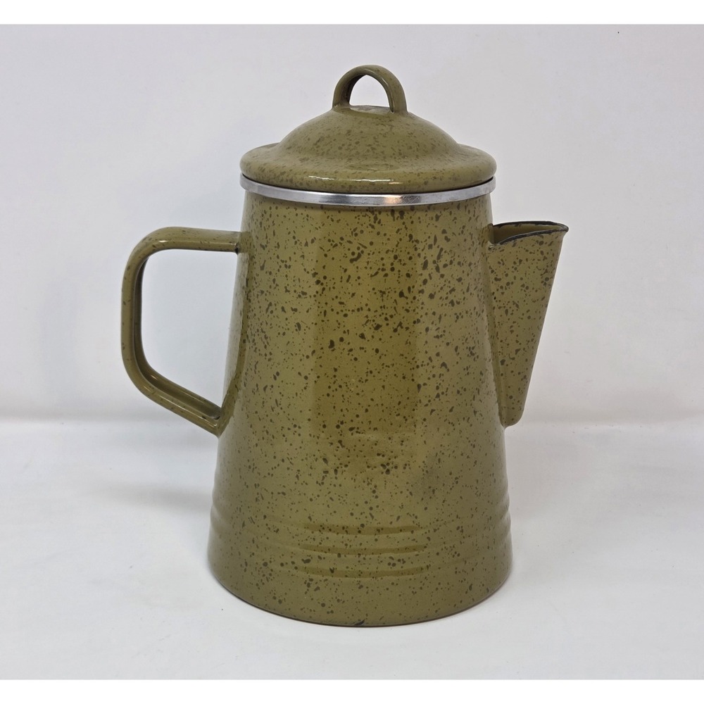 Paula Deen Signature Sage Green Speckled Enamelware Coffee Pot Percolator